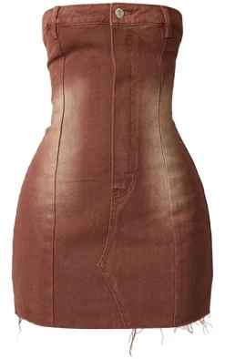 Petite Washed Brown Denim Mini Dress