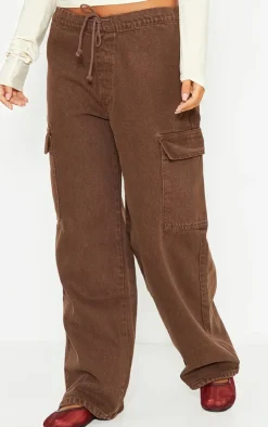 Petite Washed Brown Low Rise Drawstring Denim Jeans