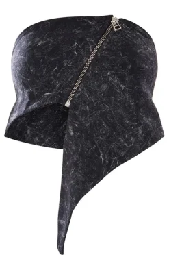 Petite Washed Charcoal Asymmetric Detail Crop Top