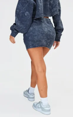 Petite Washed Charcoal Cross Detail Micro Mini Skirt