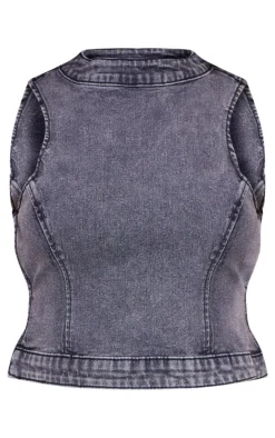 Petite Washed Charcoal Denim Backless Top