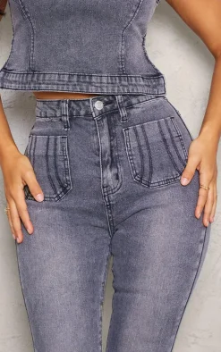 Petite Washed Charcoal Denim Fitted Flared Jeans