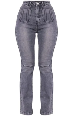 Petite Washed Charcoal Denim Fitted Flared Jeans