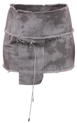 Petite Washed Charcoal Twill Frayed Mini Skirt