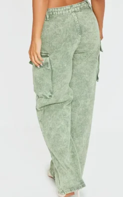 Petite Washed Green Denim Cargo Jeans