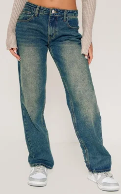 Petite Washed Green Rigid Low Rise Straight Leg Jeans