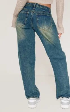 Petite Washed Green Rigid Low Rise Straight Leg Jeans