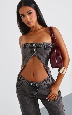 Petite Washed Grey Bandeau Open Top