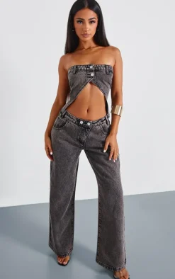 Petite Washed Grey Bandeau Open Top