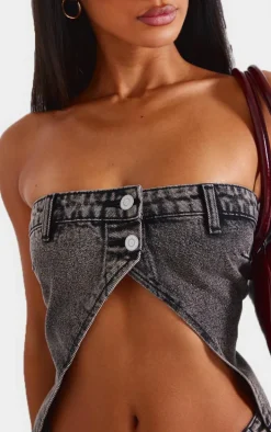Petite Washed Grey Bandeau Open Top