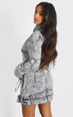 Petite Washed Grey Denim Fitted Jacket