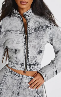 Petite Washed Grey Denim Fitted Jacket