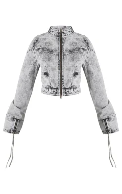 Petite Washed Grey Denim Fitted Jacket