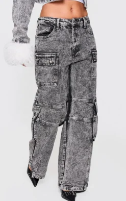 Petite Washed Grey Denim Pocket Detail Jeans