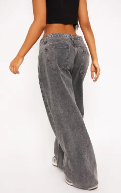 Petite Washed Grey Low Rise Boyfriend Jeans