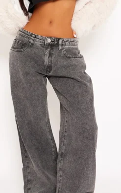 Petite Washed Grey Low Rise Boyfriend Jeans