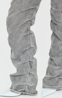Petite Washed Grey Ruched Straight Leg Denim Jeans