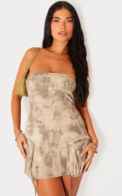 Petite Washed Grey Twill Pocket Detail Mini Dress