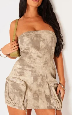 Petite Washed Grey Twill Pocket Detail Mini Dress