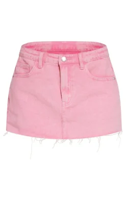 Petite Washed Pink Frayed Denim Mini Skirt