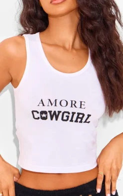 Petite White Amore Cowgirl Racer Crop Top