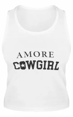 Petite White Amore Cowgirl Racer Crop Top