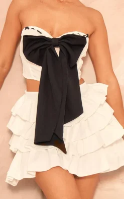 Petite White Bandeau Bow Corset Top
