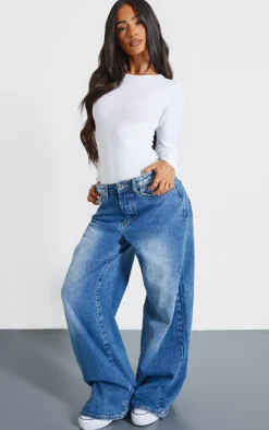 Petite White Basic Cotton Blend Crew Neck Bodysuit