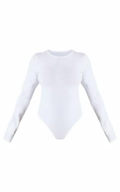 Petite White Basic Cotton Blend Crew Neck Bodysuit