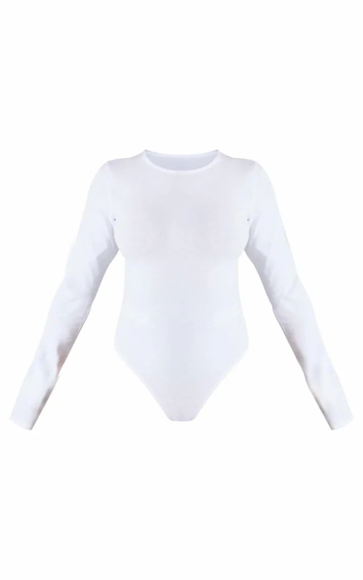 Petite White Basic Cotton Blend Crew Neck Bodysuit