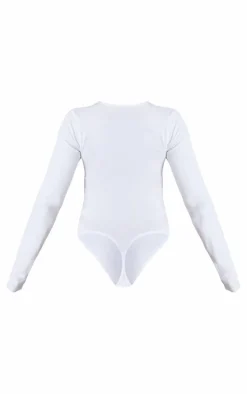 Petite White Basic Cotton Blend Crew Neck Bodysuit