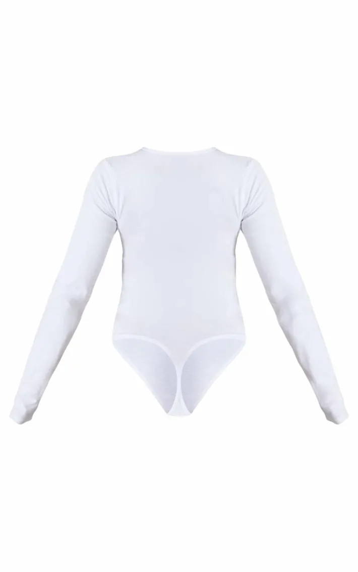 Petite White Basic Cotton Blend Crew Neck Bodysuit