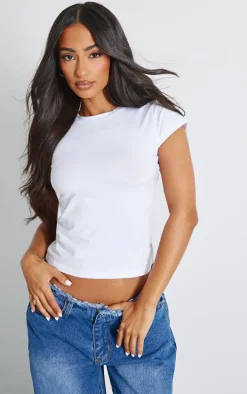 Petite White Basic Cotton Blend Fitted Crew Neck T Shirt