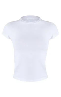 Petite White Basic Cotton Blend Fitted Crew Neck T Shirt