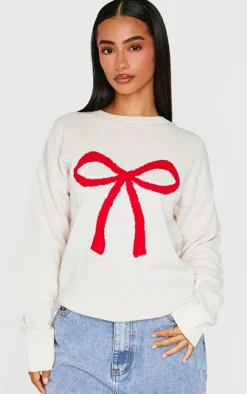 Petite White Bow Christmas Sweater