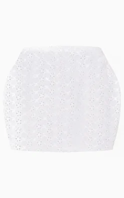 Petite White Broderie Low Waist Mini Skirt