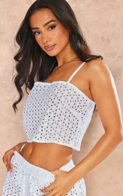 Petite White Broderie Square Neck Crop Top