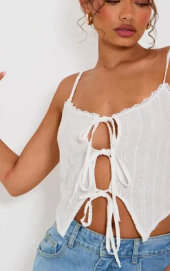 Petite White Broderie Tie Detail Top