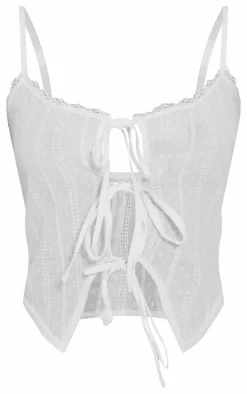 Petite White Broderie Tie Detail Top