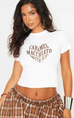 Petite White Cap Sleeve Graphic Crop Top