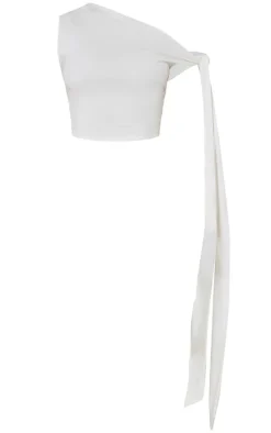 Petite White Contour Jersey Tie Detail Crop Top