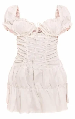 Petite White Corset Lace-up Ruffle Dress