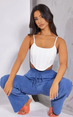 Petite White Corset Woven Strappy Crop Top