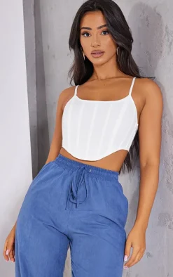 Petite White Corset Woven Strappy Crop Top