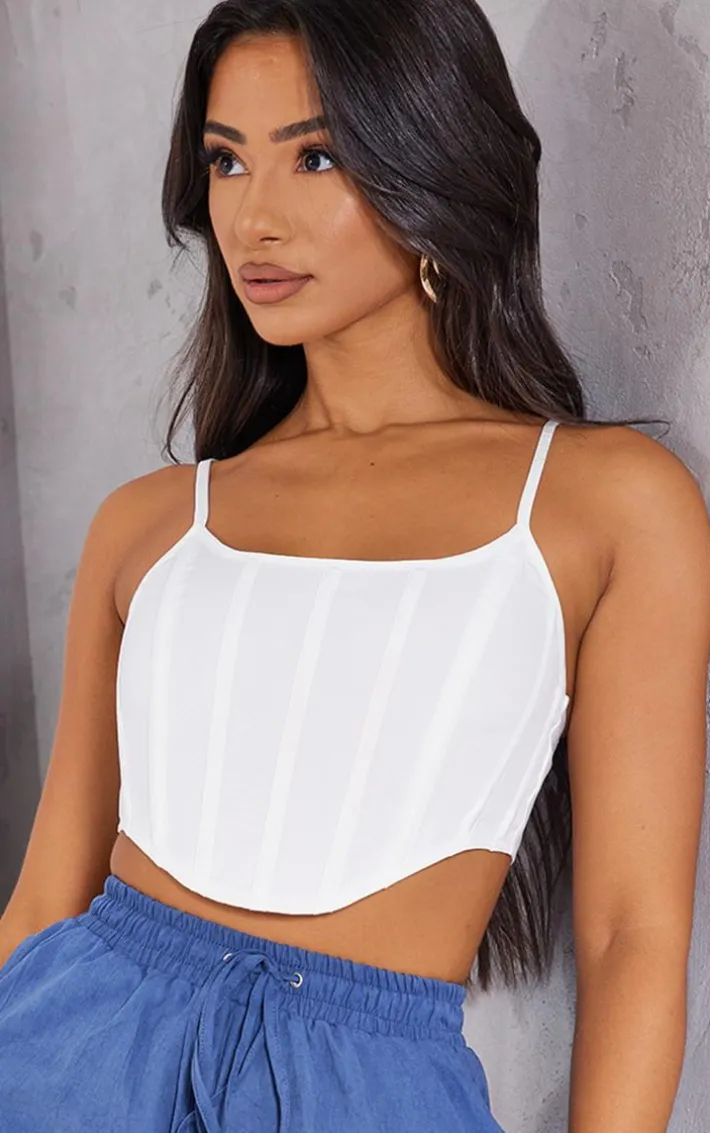 Petite White Corset Woven Strappy Crop Top