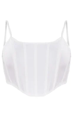 Petite White Corset Woven Strappy Crop Top