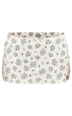 Petite White Denim Floral Print Low Rise Mini Skirt