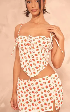 Petite White Denim Strawberry Printed Low Rise Mini Skirt
