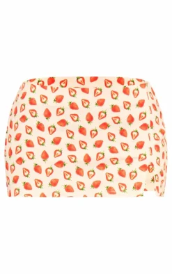 Petite White Denim Strawberry Printed Low Rise Mini Skirt