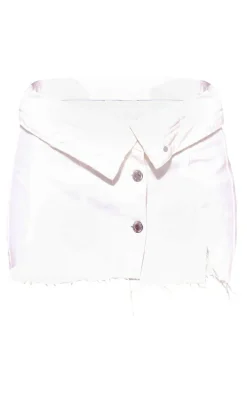 Petite White Distressed Button Front Denim Micro Mini Skirt